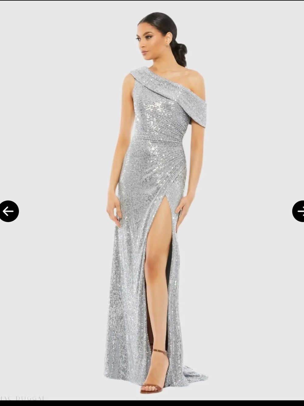 NWT Ieena for Mac Duggal Silver Embellished One-Shoulder Sequin Evening Gown 2